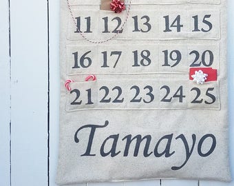 Personalized Hanging Advent Calendar, Family Name Advent Calendar, Rustic Christmas Decor, Farmhouse Fabric Advent Calendar, Custom Advent