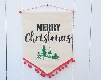 Merry Christmas Banner, Christmas Banner, Christmas wall art, Christmas wall hanging, Holiday wall decor, rustic Christmas wall hanging