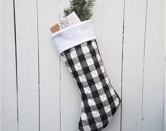 Black and White Plaid Stocking, Buffalo Plaid Name Stocking, Personalized Buffalo Plaid Stocking, Farmhouse style Stockings, Plaid Stockings