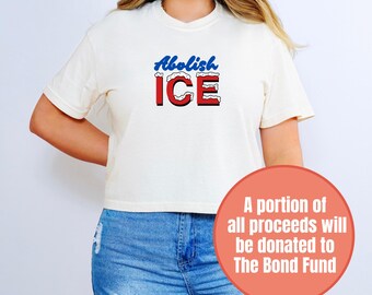 Camiseta cropped com estampa "Abolir o ICE", camiseta ativista, foda-se o ICE, camiseta "Chinga la Migra", camiseta de direitos humanos, camiseta de direitos dos imigrantes, camiseta "Não ao ICE"