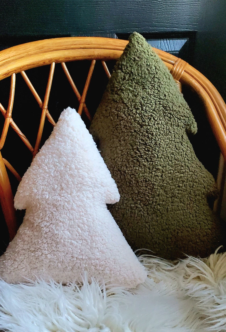 Green sherpa plush Christmas Tree pillow, Tree plush pillow, Christmas Tree décor, Tree shaped pillow, soft plush Christmas pillow, image 1