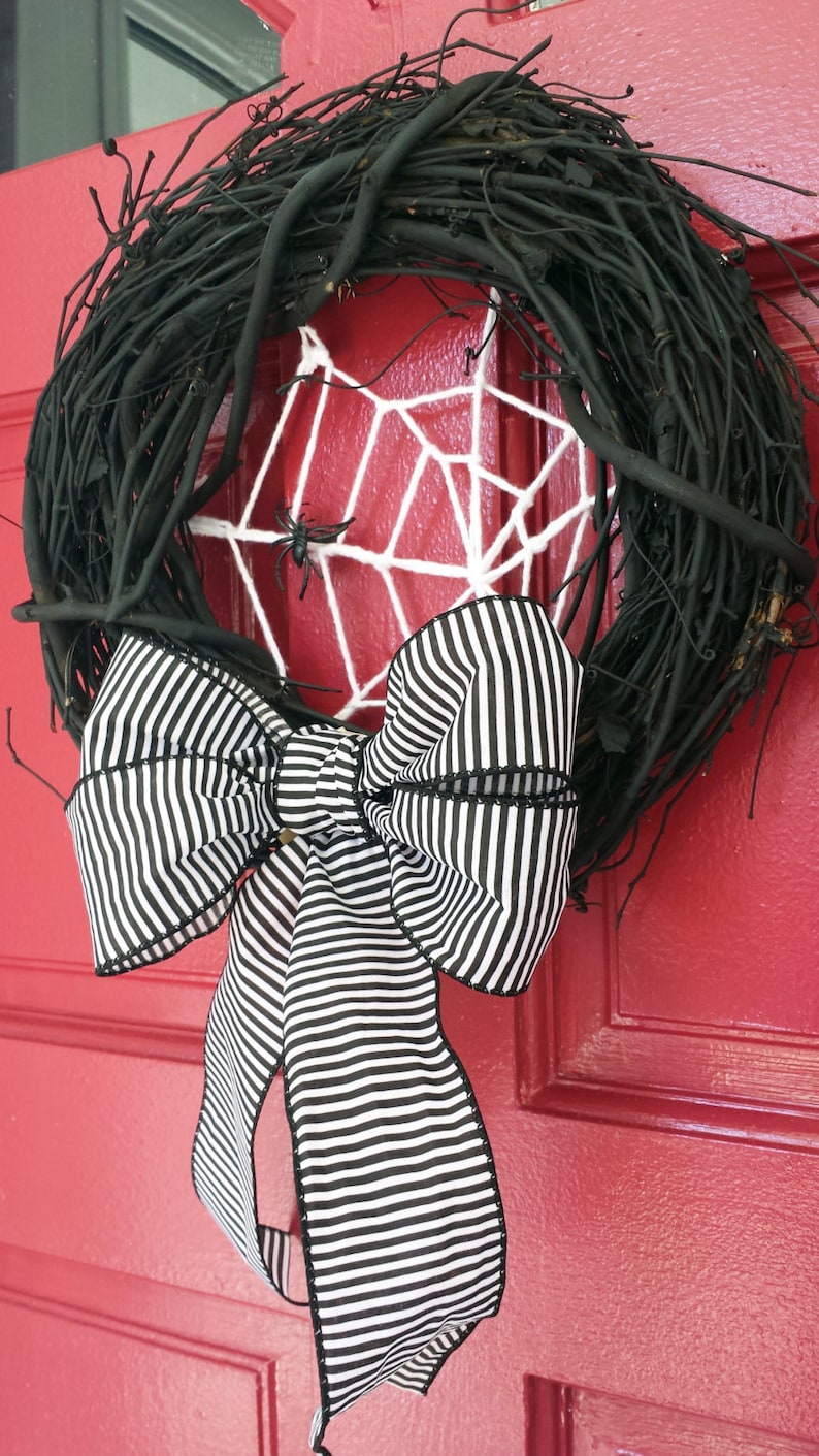 Spiderweb Wreath Black and white Halloween wreath Halloween wreath simple wreath Grapevine Halloween Wreath Spiderweb Halloween Wreath