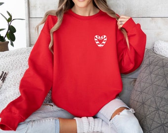 Candy Cane Red Pocket Crewneck Sweatshirt Pink, Pink Christmas crewneck, Pink Christmas Sweatshirt, Cute Christmas Sweatshirt Women