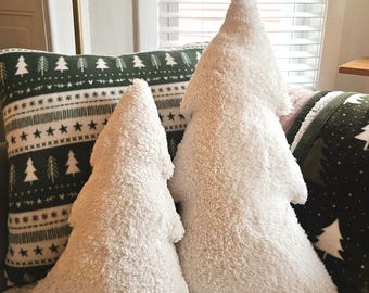 Sherpa Tree Pillow, Christmas Tree Plush Pillow, Christmas Tree