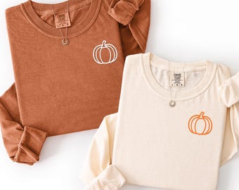 Cute Pumpkin Tee comfort colors shirts for women, cute Halloween shirt, cute fall pumpkin shirt in yam, autumn long sleeve tee Thanksgiving