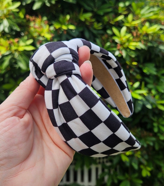 Black and white checkered knotted headband, checkered headband, retro knotted headband, checkered hair accessories, black & white checkers
