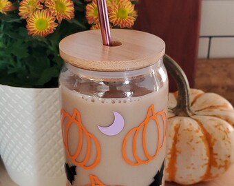 Halloween-Geisterglas Von Honeydak – Gruselig-süßer Becher Mit Hundegeistern, 473 Ml, Inklusive Bambusdeckel & Strohhalm