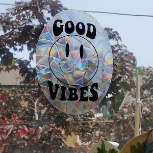 Good vibes glückliches Gesicht Fensteraufkleber, Regenbogen maker Aufkleber, Suncatcher Fensteraufkleber, Regenbogen Fensteraufkleber, gute Vibes Geschenk
