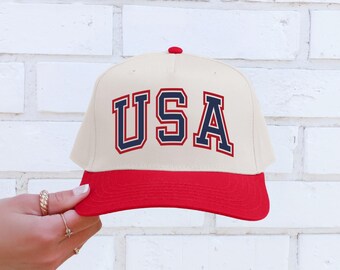 Boné Trucker Retrô EUA | Boné de Beisebol Patriótico Estilo Vintage | Boné Snapback para o 4 de Julho | Boné Trucker Vermelho, Branco e Azul