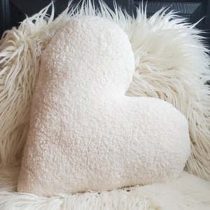 Sherpa Heart pillow plush, white heart pillow, valentine heart decor, sherpa heart shaped pillow, soft plush heart pillow, image 2