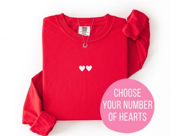 Camiseta Heart Comfort Colors para mulheres, manga longa ou curta, ideal para o Dia dos Namorados.