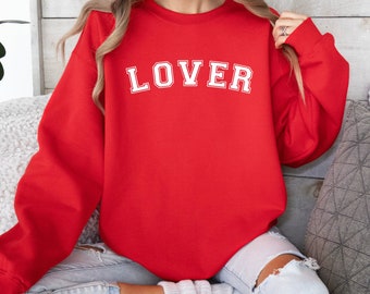 Lover Valentine’s Day Crewneck Sweatshirt for Women, Trendy Valentine’s Day Sweater, Valentine’s Day Outfit for Women, Red Lover Shirt