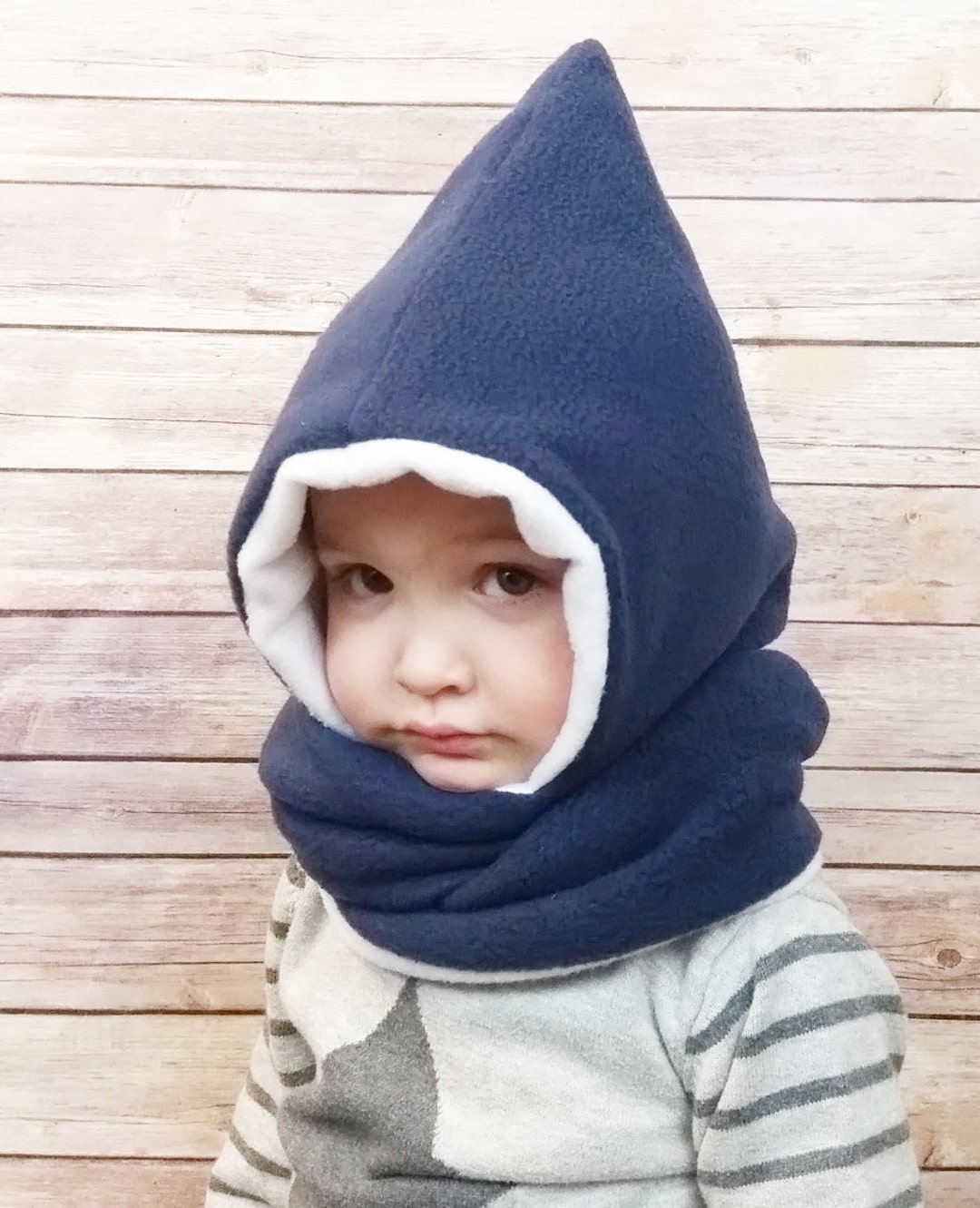 Reversible Fleece Hooded Scarf, Fleece Scarf, Fleece Pixie Hat, Hooded