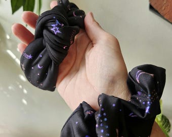 Coletero y diadema con nudo de luna y estrellas, coletero de bruja, estética de bruja, diadema con coletero celestial, accesorios de bruja para Halloween