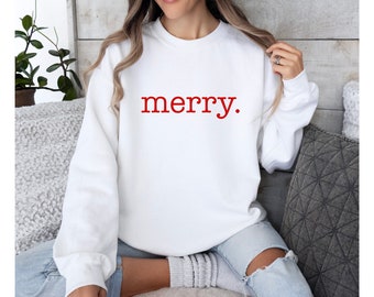 Merry Crewneck Sweatshirt White, Christmas sweatshirt women, Christmas crewneck, White Christmas Sweatshirt, Cute Christmas Sweatshirt Women