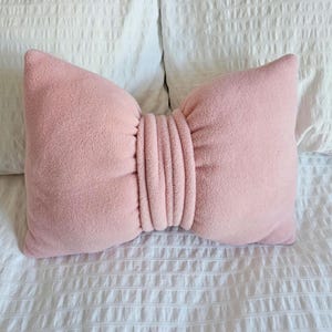 Plush bow pillow, bow pillow, coquette pillow, rose pink bow pillow, fleece bow pillow