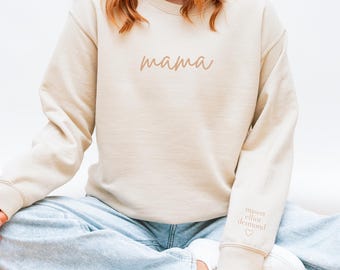 Moletom personalizado para mamãe com os nomes dos filhos na manga, presente de Dia das Mães para mãe e avó.