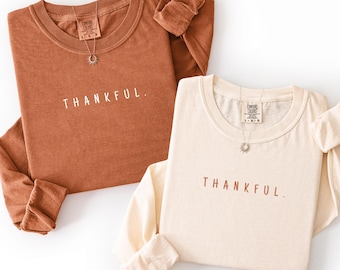 Thankful Long Sleeve Comfort Colors Tee, Autumn Thanksgiving Shirt
