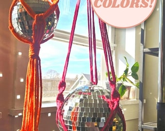 Hanging Macramé Disco Ball, Boho Rainbow Maker, Light Catcher Plant Dopamine Décor