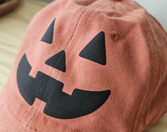Gorra de béisbol vintage de algodón con diseño de calabaza de Halloween - Gorra de Halloween hecha a mano