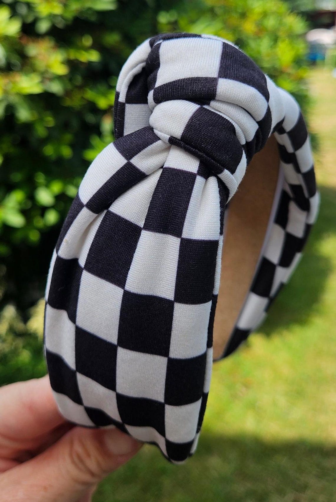 Black and White Checkered Knotted Headband, Checkered Headband, Retro ...