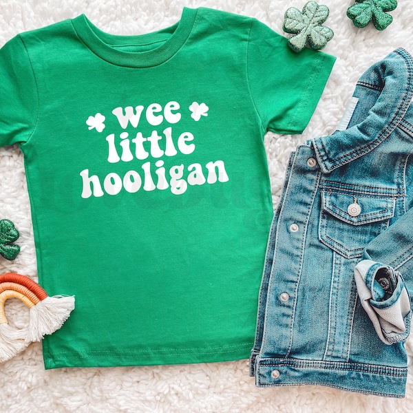 Wee little hooligan kid’s shirt green, St Patrick’s Day Toddler shirt, St. Patrick’s Day Bodysuit, Retro Natural St. Patrick’s Shirt kids