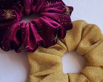 Gold glitter Scrunchie Set, Christmas Party Scrunchie, velvet glitter party scrunchies, NYE scrunchies, Jumbo XL scrunchie