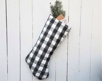 Black and White Plaid Stocking, Buffalo Plaid Stocking, Personalized Buffalo Plaid Stocking, Farmhouse style Stockings, Plaid Stockings