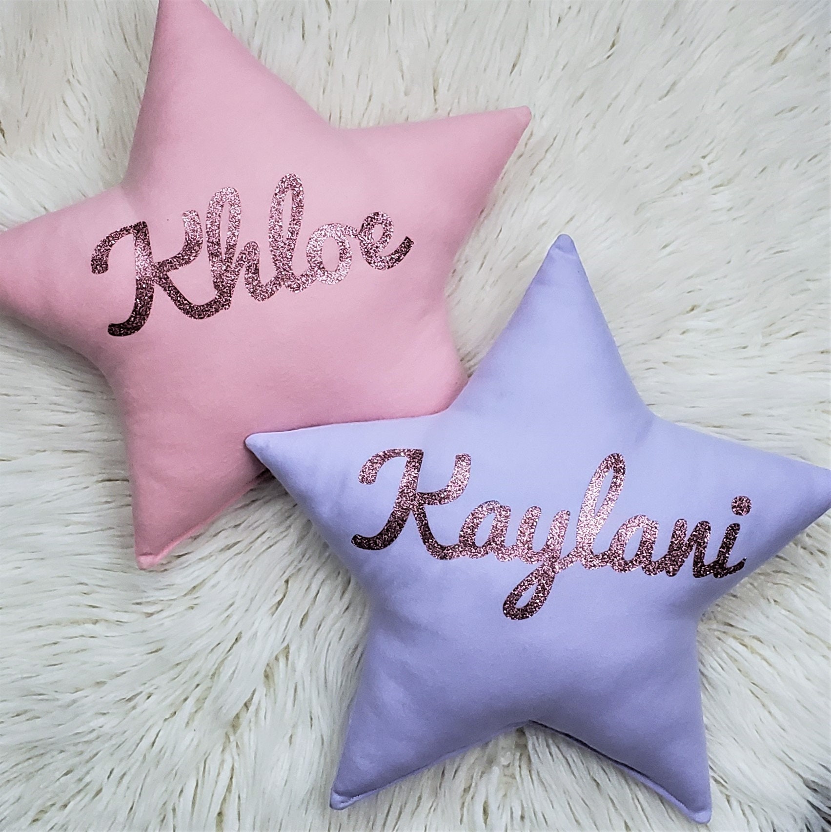 Perfectto Design Set of 2 Kid's Decorative Pillows for Girls Toddler Room -  Fluffy White Star Pillow and Aqua Teal Plush Pillow, Soft Girls Pillows