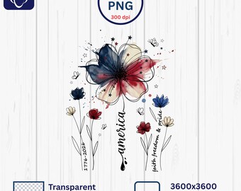 America Floral Png, Patriotic Flower Png, Red White Blue Flower Png ...