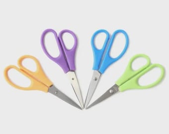 Kids Pointed Tip School Scissors | 5 Inch Craft Scissors | Comfort Grip Student Scissors | Classroom Supplies | Blue Green Orange Purple