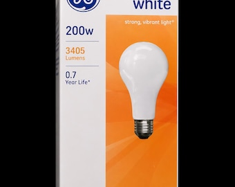 Bombilla GE Soft White, 200 vatios, 3405 lúmenes, luz intensa y vibrante.