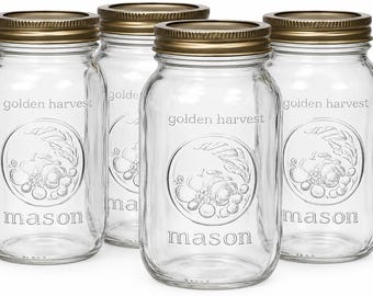Golden Harvest Mason Jars 32 Oz - Set of 4 - Regular Mouth Quart