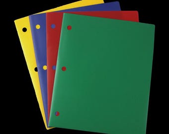 4 Pack -  Durable Poly Folder With Holes – 2 Pocket School Folder Colors Available
