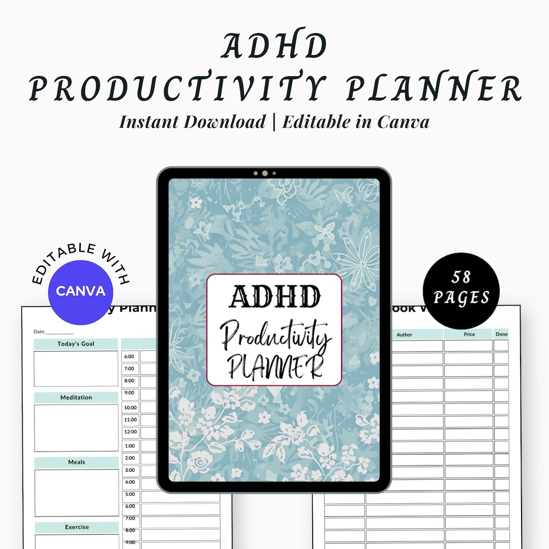 ADHD Productivity Planner | Time Management, Focus Organizer (digital ...