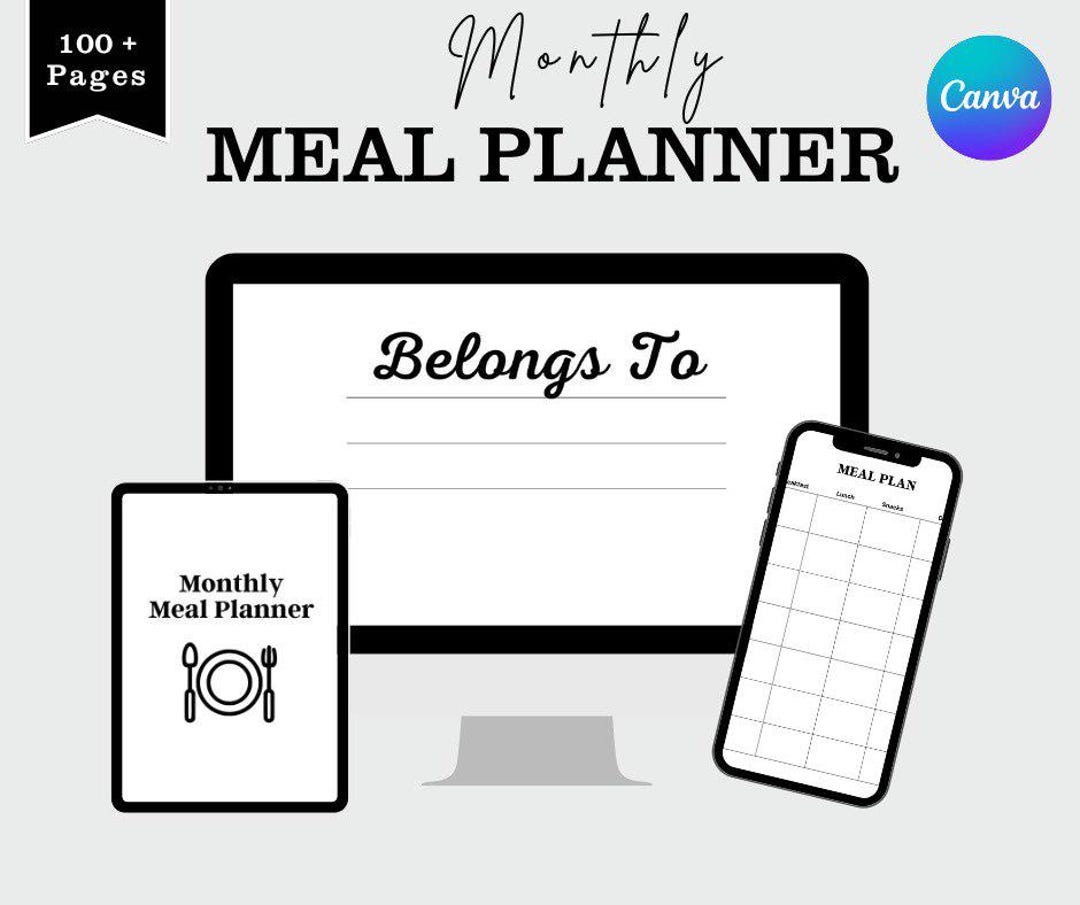Monthly Meal Planner Printable | 30 Day Food Organizer (digital ...