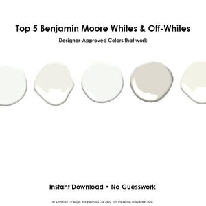 Top 5 Benjamin Moore Whites & Off-Whites Paint Color Palette — Designer-Approved, Instant Download PDF