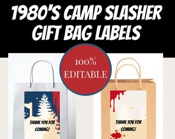 Gift Bag Labels for 1980s Slasher Murder Mystery Party, Printable Favor Labels, Digital Download
