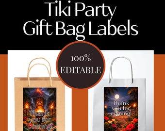 Tiki Luau Gift Bag Labels, Tropical Hawaiian Party Favor Tags (Digital Download)