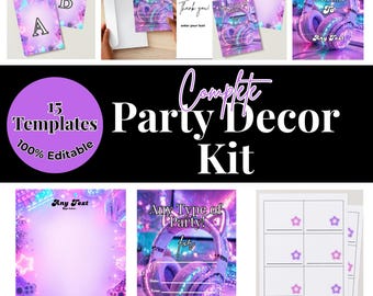 Gamer Girl Party Decor Kit, Pastel Neon Gaming Birthday Invitations (Editable Canva)