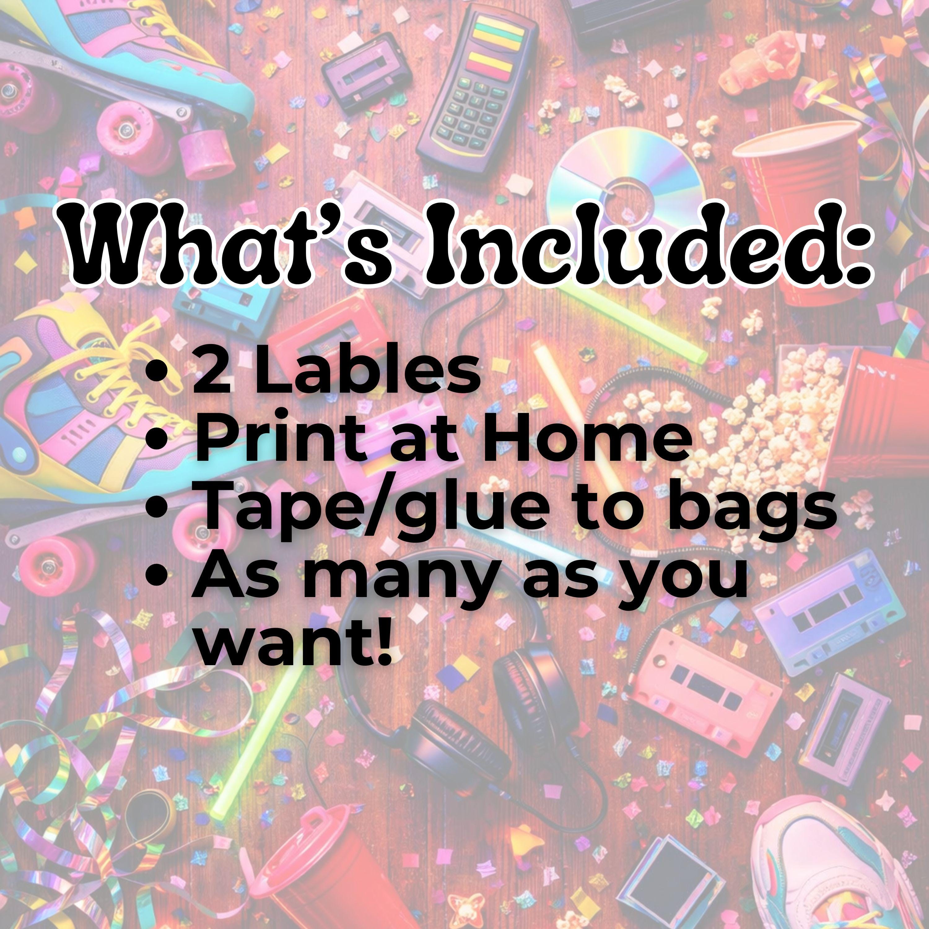 90s Party Favor Bag Labels, Retro 1990s Birthday & Throwback Party ...