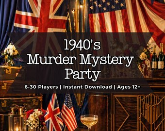 1940's Murder Mystery Party Kit, WW2 Pinup Party Game, Victory Themed Party, Adult & Teen Birthday and Group Game, 6–30 Players, Ages 12+