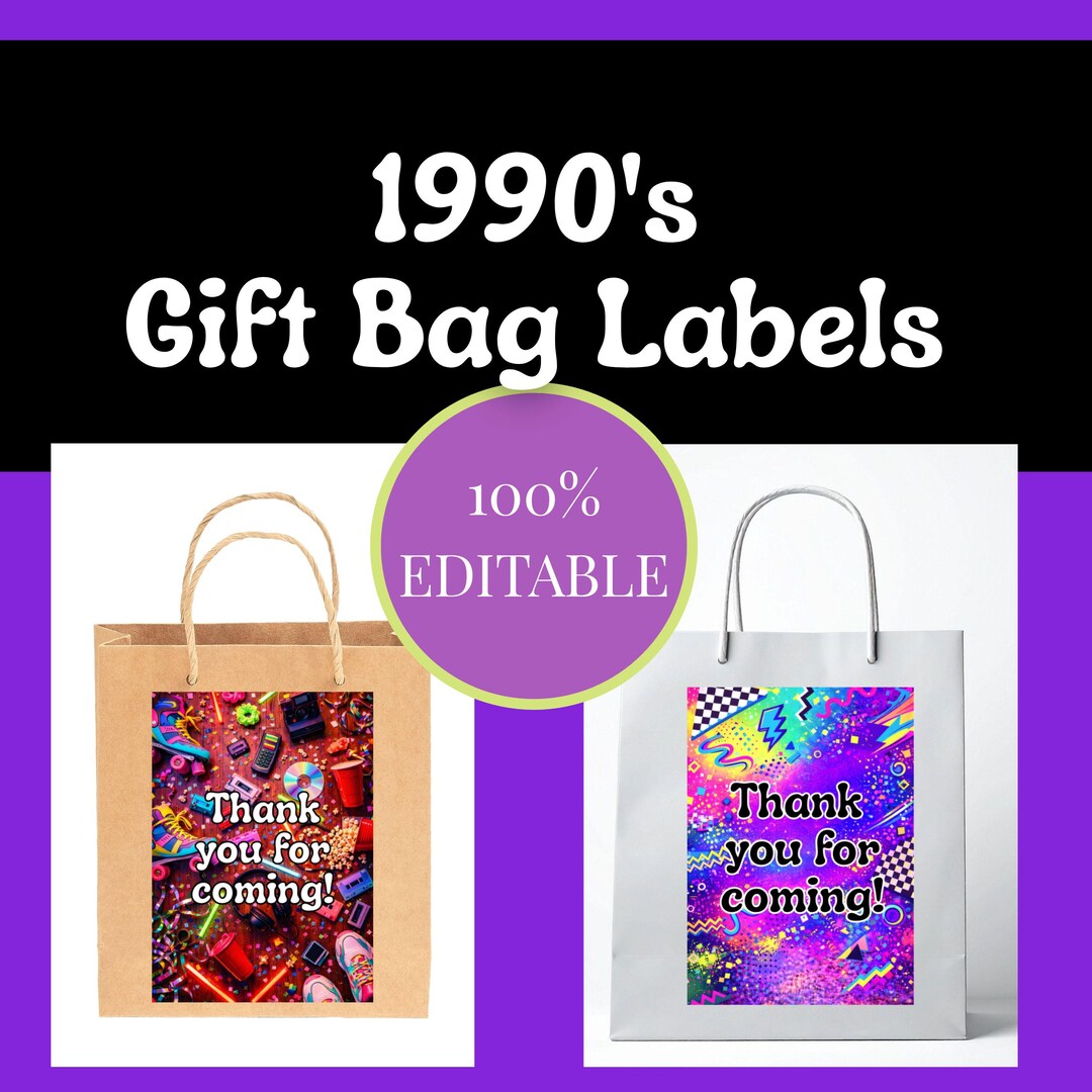 90s Party Favor Bag Labels, Retro 1990s Birthday & Throwback Party ...