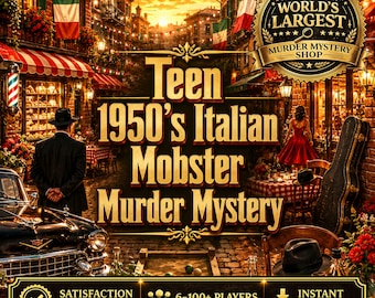 Teen Murder Mystery Party, Printable Murder Mystery Game, 1950s Italian Mob Mystery, Detective Party Game, Printable Birthday Game