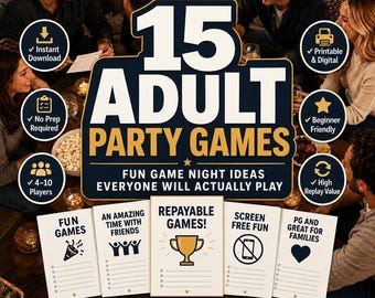 15 Adult Party Games Bundle, Fun Game Night Ideas, Printable (Digital Download)