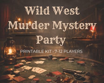 ワイルドウェスト殺人ミステリーパーティー、ホストがミステリーゲームをプレイ、サルーンポーカーナイト殺人ミステリー、印刷可能な探偵ゲーム、大人向けパーティーゲーム