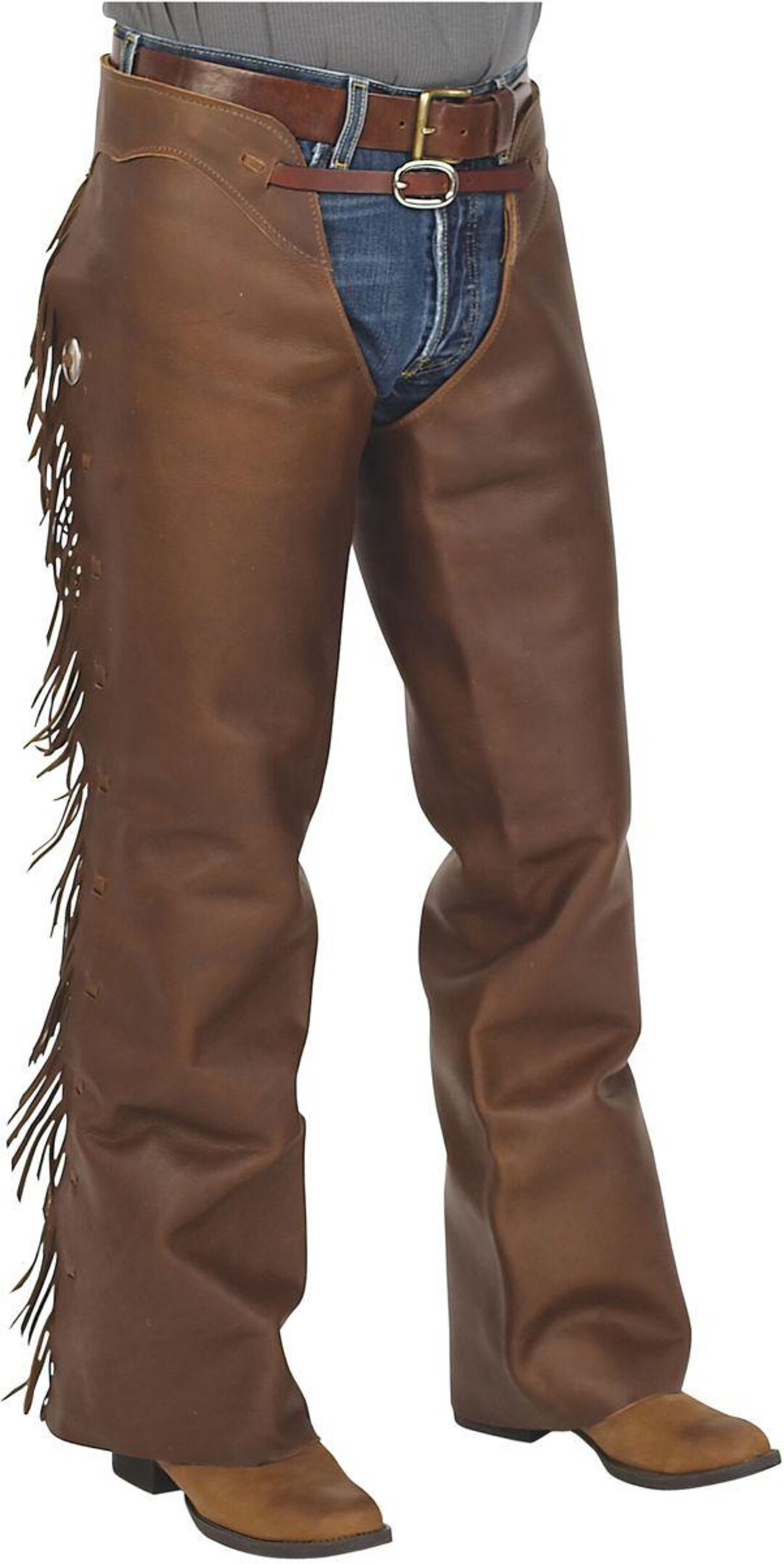 Men’s Brown Leather Shotgun Chaps With Fringe – Western Cowboy Riding ...