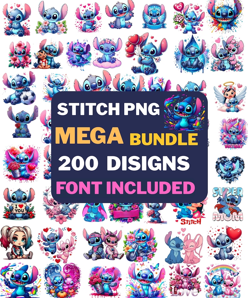 200+ Stitch Png-paket, stygnalfabet och typsnitt png-paket, Stitch och ängel png, Stitch clipart, Lilo tecknad png, Stitch och Lilo png bild 2