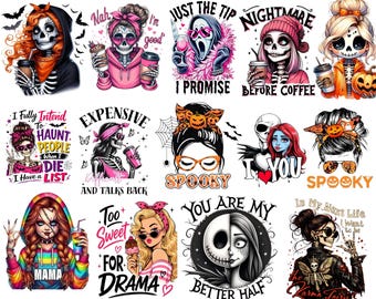 Cute fall skeleton girl png bundle, Fall halloween horror png ,Spooky Vibes Png ,Retro Halloween Png, Instant Download