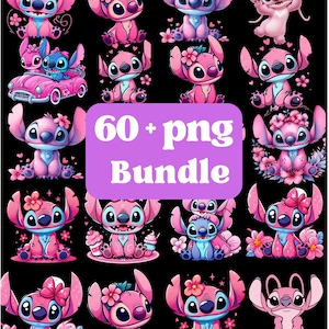 Stitch PNG-paket, rosa färgstygn PNG-paket, Stitch och ängel PNG, Stitch clipart, Lilo tecknad PNG, Stitch och Lilo PNG
